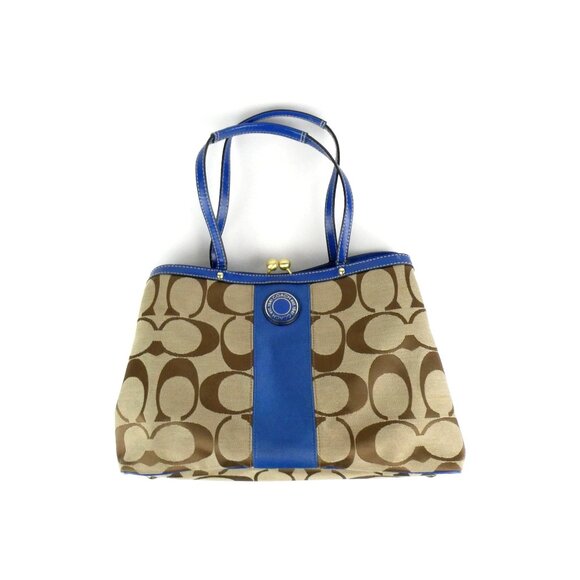 Coach Signature Khaki Blue Shoulder Bag 19190 - Picture 1 of 16